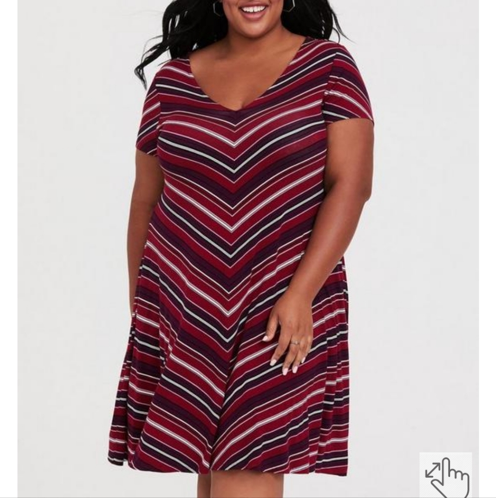 *Last Chance* NWT Torrid Super Soft Striped Trapeze Dress Red Casual Stretchy 1X